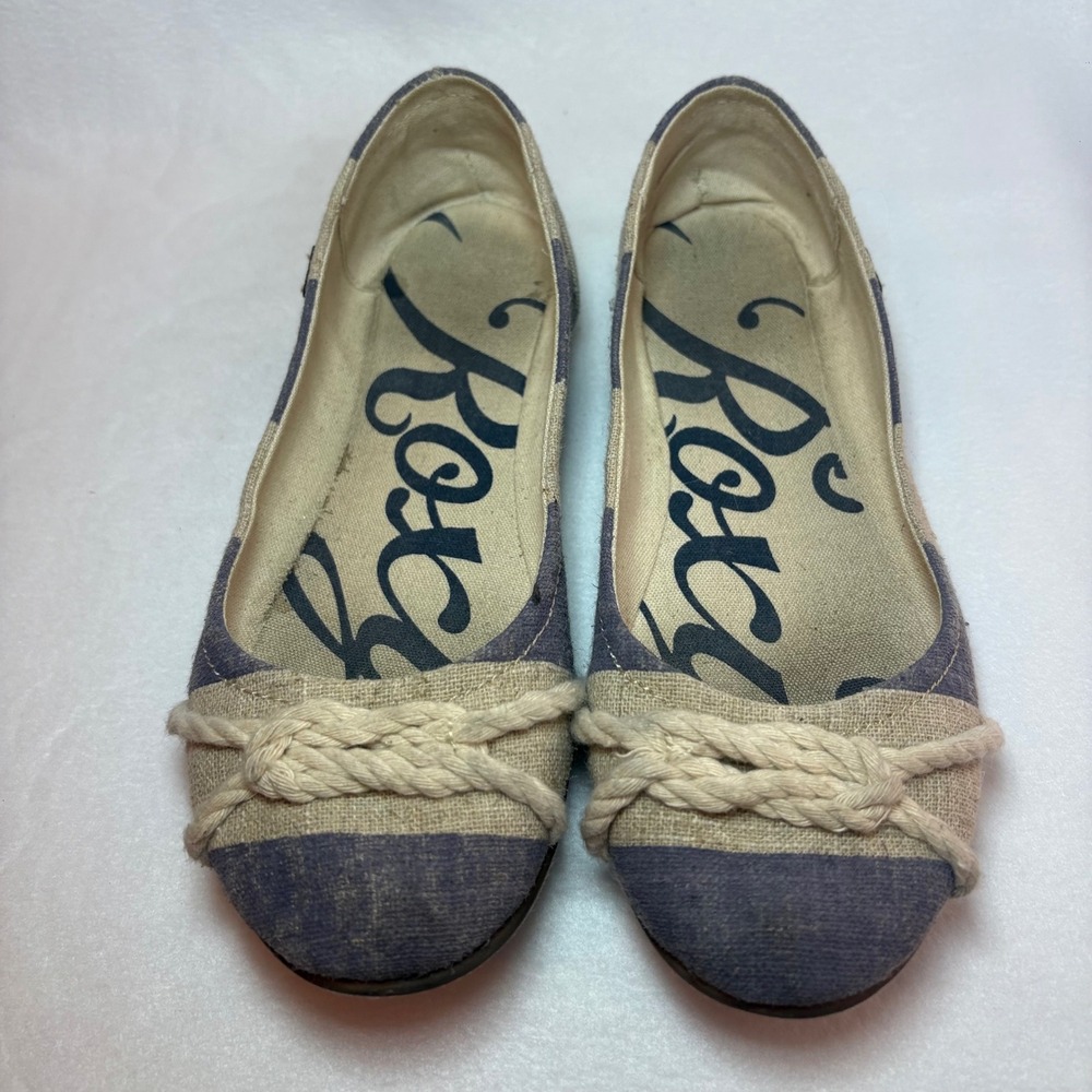 Roxy Adin Blue Striped Nautical Rope Ballet Flats Y2K Womens 6